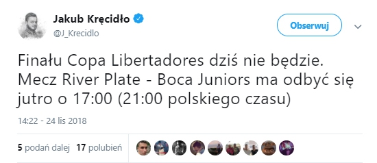 Mecz River Plate - Boca Juniors został przełożony!